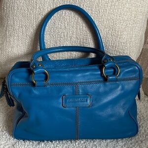 Isabella Fiore Y2K Blue Leather Satchel Boho Embossed Bag